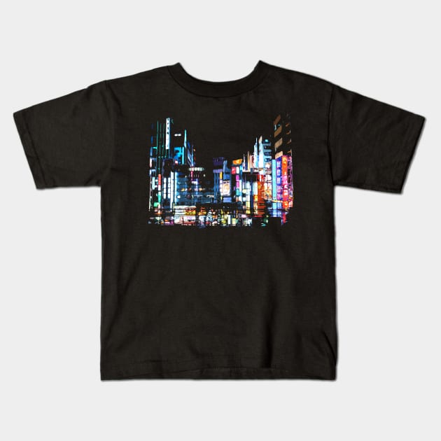 Mega City Lights Kids T-Shirt by robotface